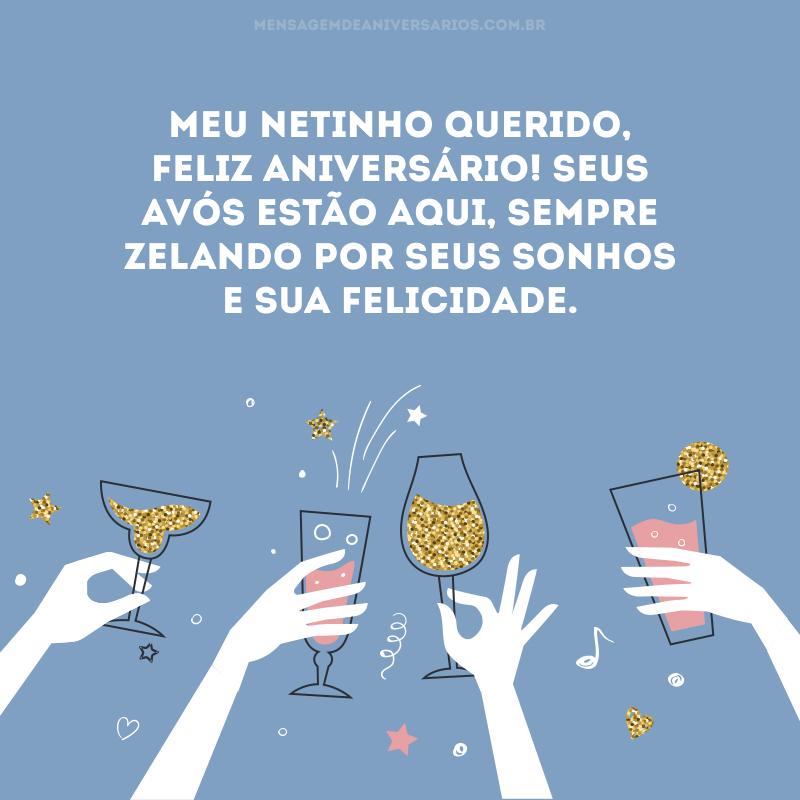 Meu netinho querido, feliz aniversário! Seus avós estão aqui, sempre zelando por seus sonhos e sua felicidade.